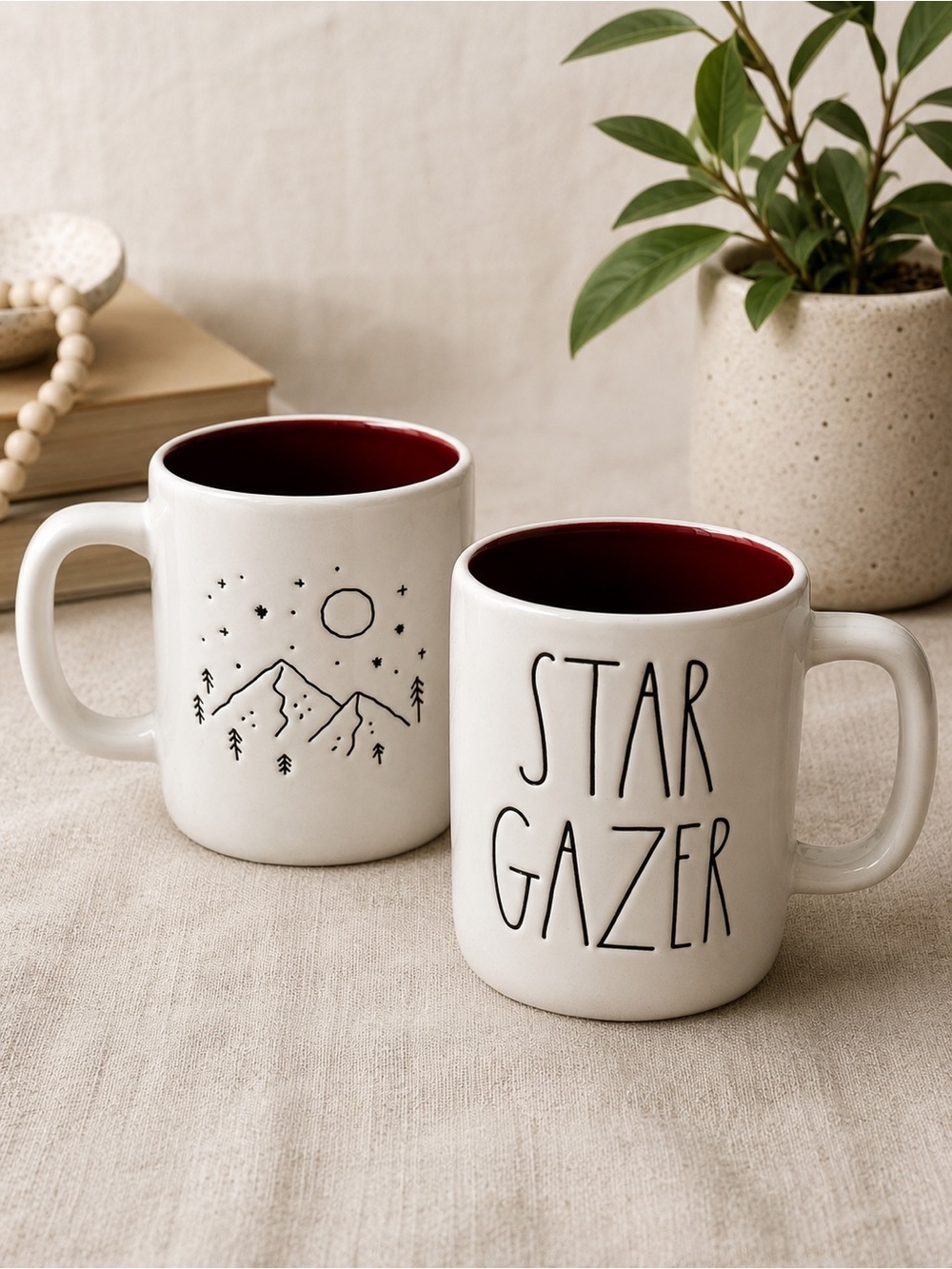 Rae Dunn Star Gazer Coffee Mug White Ceramic Mountain Camp Cup
